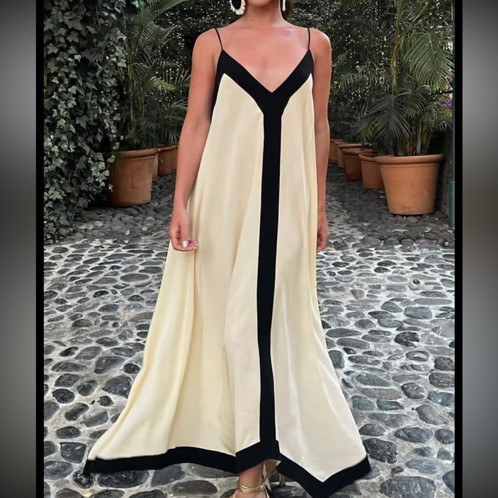 & Other Stories Black and Cream Maxi Dress